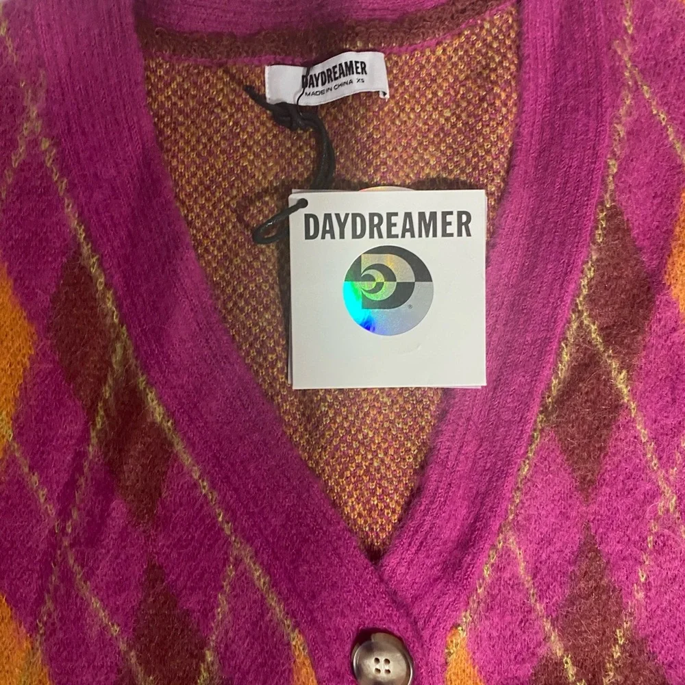 DayDreamer Cardigan Argyle Fuchsia Sunset  Orange - Picture 7 of 9
